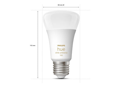 Philips Hue White Ambiance A60 E27 Smart LED Bulb 2-Pack, Dimmable, 1100 Lumens