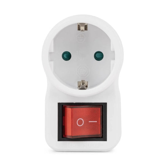 Perel Tools EB1SWN-G 1‑Socket 3500W Schuko Splitter with Switch – White - Gomix Brands Outlet
