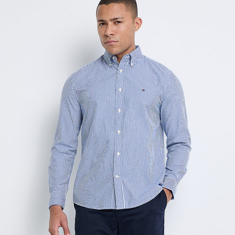 Tommy Hilfiger Men's Classic Striped Long Sleeve Button-Down Casual Shirt
