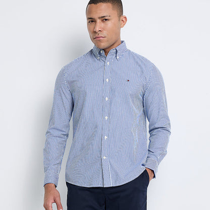 Tommy Hilfiger Men's Classic Striped Long Sleeve Button-Down Casual Shirt