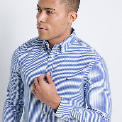 Tommy Hilfiger Men's Classic Striped Long Sleeve Button-Down Casual Shirt