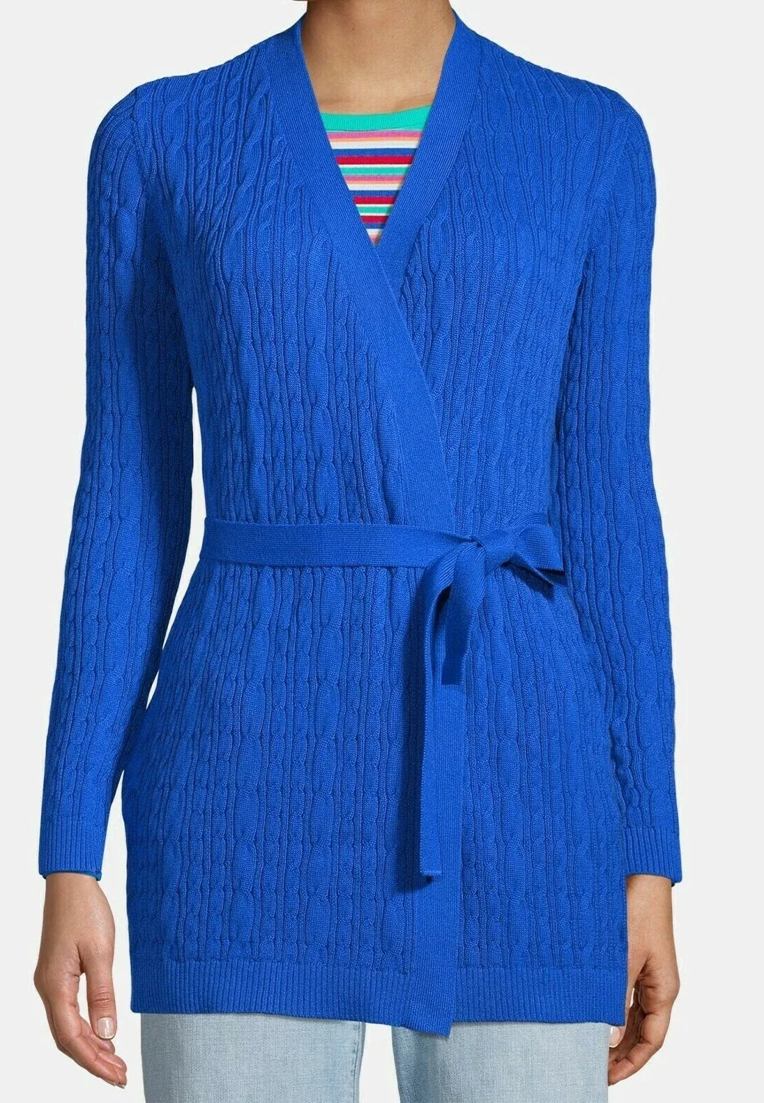 LANDS' END Cotton Cable Knit Slim Fit Long Cardigan - Gomix Brands Outlet