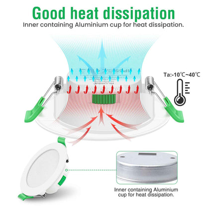 Ultra Slim Dimmable 7W LED Downlight with 3-Color Temperature, 6-Pack