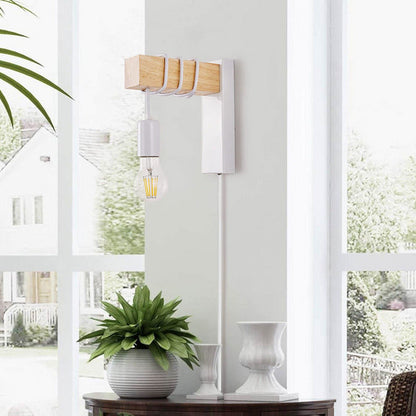 VANSINTEK Plug-In Industrial Wood Wall Light E27 LED Sconce with On/Off Switch