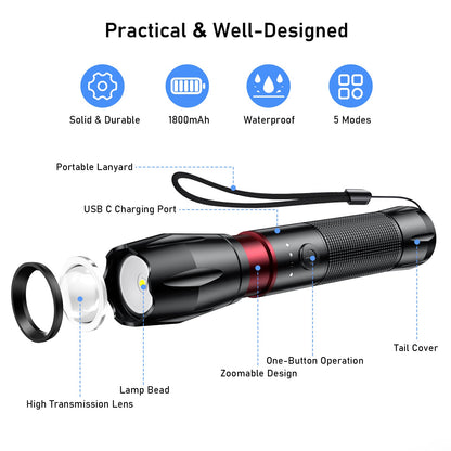Blukar Waterproof Lightweight Mini Handheld LED Torch Rechargeable K9137