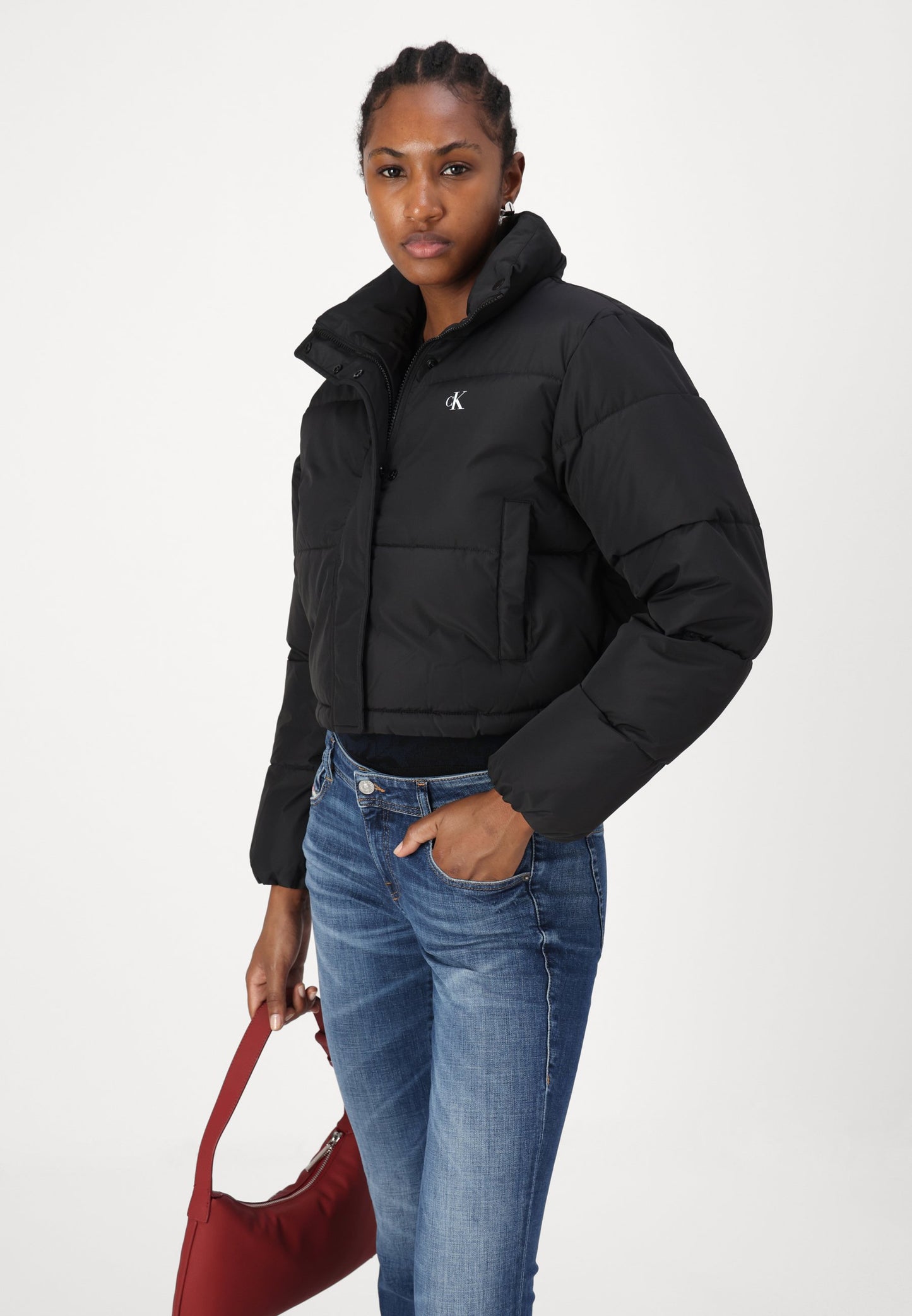 Calvin Klein Jeans Matte Cropped Puffer Winter Jacket - Stylish Black Warm Outerwear