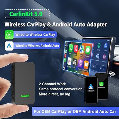 CarlinKit 5.0 Wireless CarPlay Android Auto Adapter for Cars Black