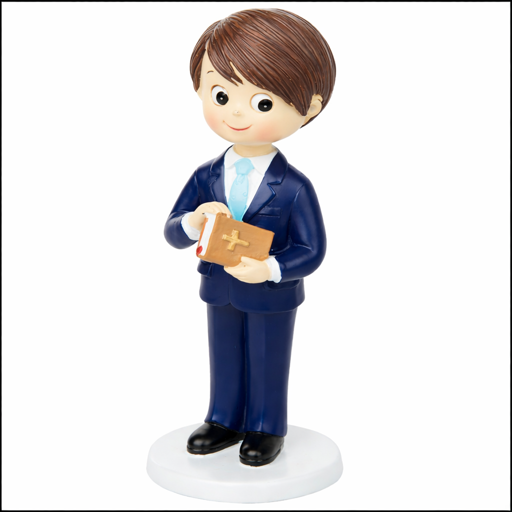 Mopec Figure for Communion Child with Suit and Bible in Hand, Polyresin, Navy Blue, 6.5x6.5x17cm