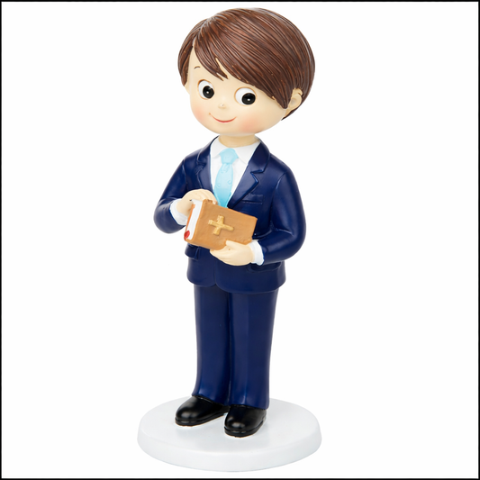 Mopec Figure for Communion Child with Suit and Bible in Hand, Polyresin, Navy Blue, 6.5x6.5x17cm