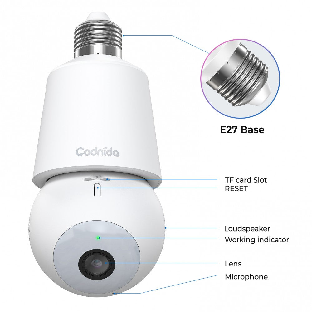 Wireless 2K Light Bulb Security Camera LC-323
