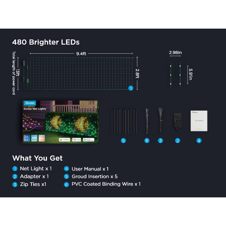 Govee RGBIC LED Net Lights for Bushes Outdoor Garden Decor Smart App Control