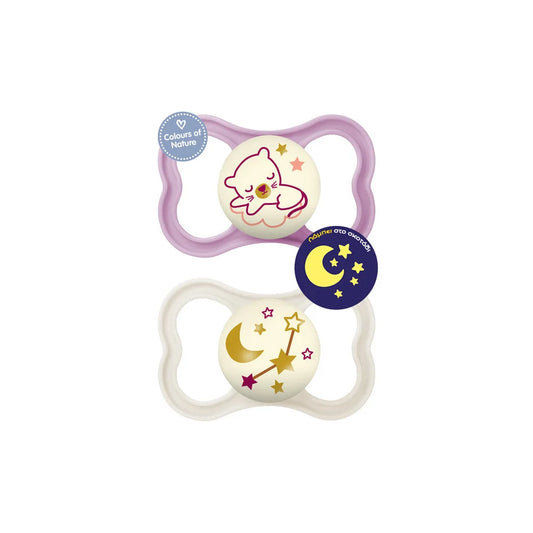 MAM Air Night Silicone Orthodontic Pacifiers (Pink/Beige, 6-16m, 2-pack)