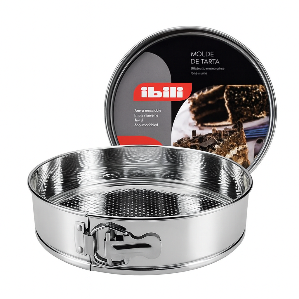 Metal cake pan with 'ibili' branding on packaging