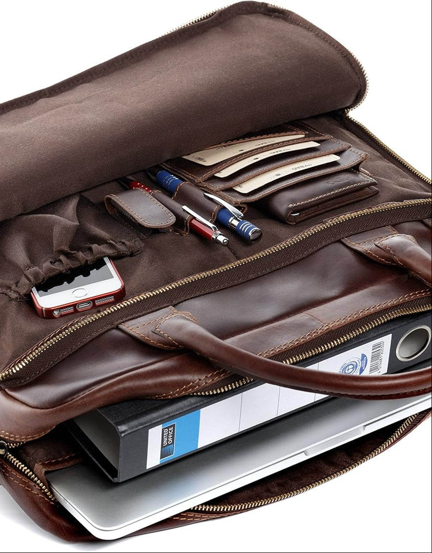 SID & VAIN Ryan XL Premium Leather Laptop Briefcase