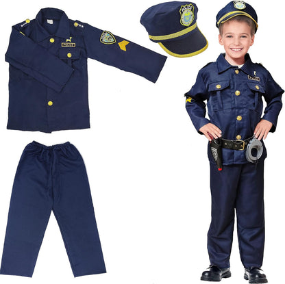 Kizzyland Police Officer Costume for Kids with Accessories, Blue & Black Dress-Up Outfit