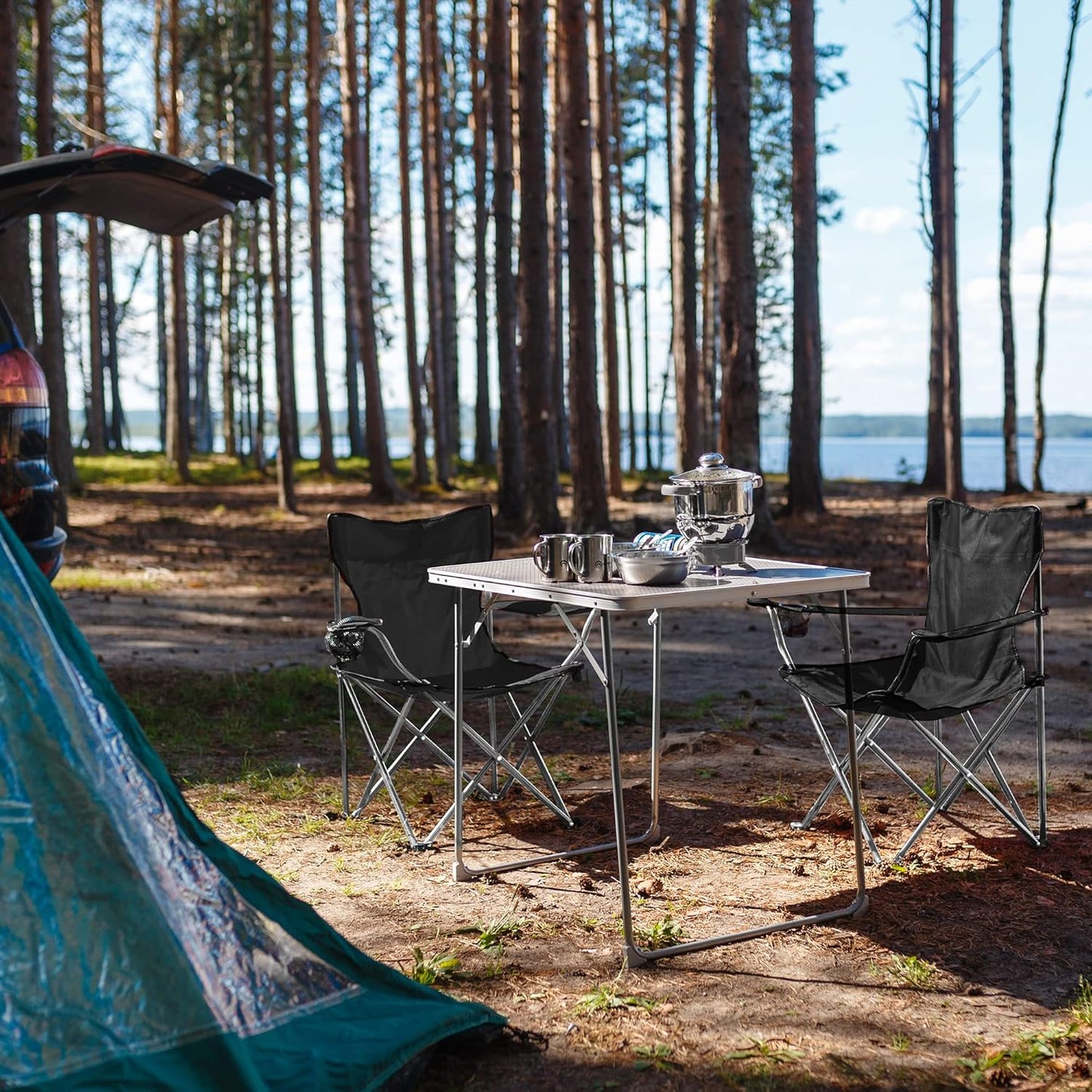 SONGMICS Portable Folding Camping Chair Set with Armrests