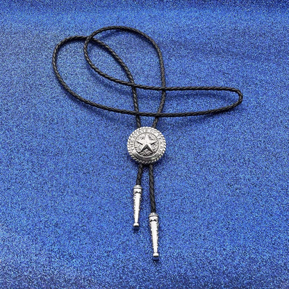 Stylish Western Cowboy Bolo Tie for Men - Lone Star Symbol Leather Necklace