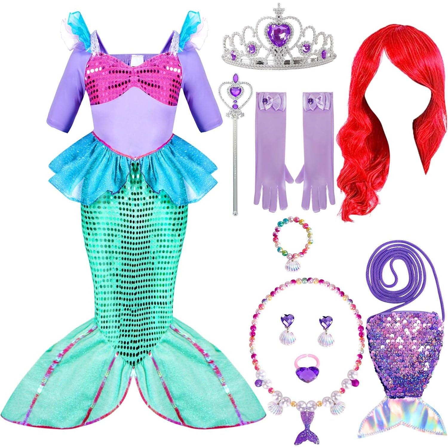 Spooktacular Creations Mermaid Costume for Girls with Wig and Headband