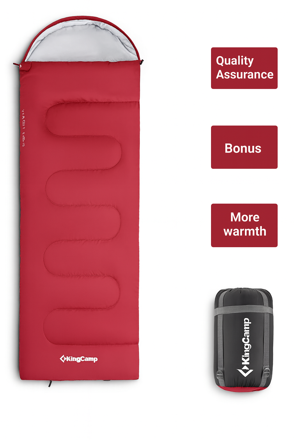 Kingcamp Oasis 250 Red Sleeping Bag - Lightweight, Compact, -3°C Extreme