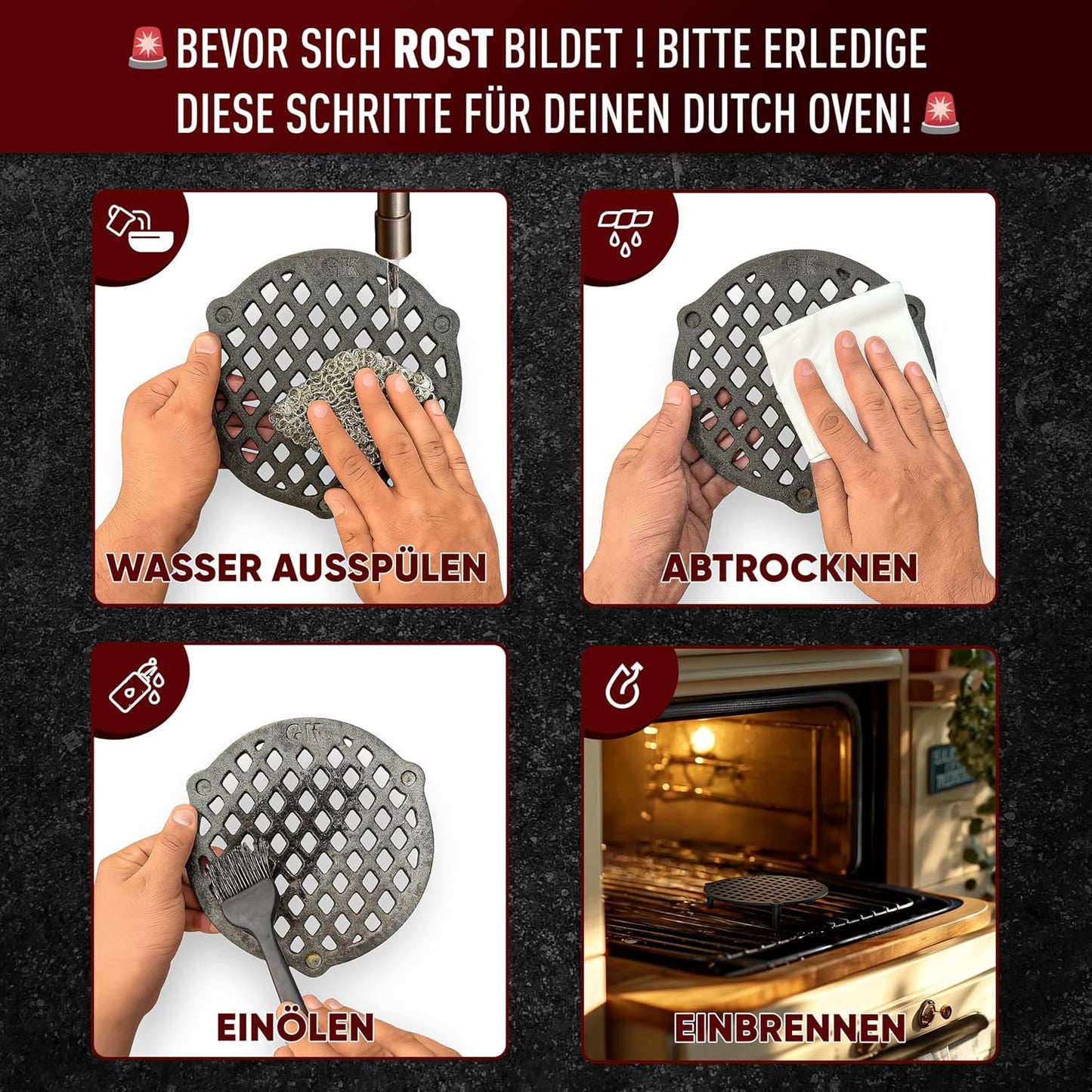 Gusskönig Cast Iron Stackable Grill Rack for 9L Dutch Oven