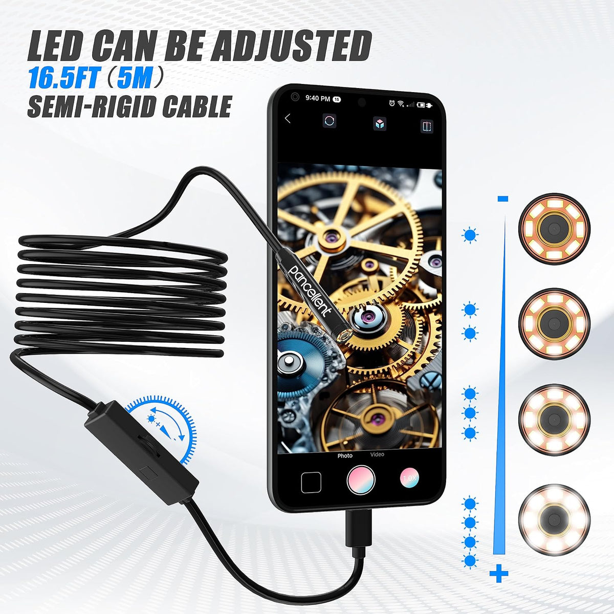 Pancellent 1920P Dual Lens Snake Inspection Borescope Endoscope