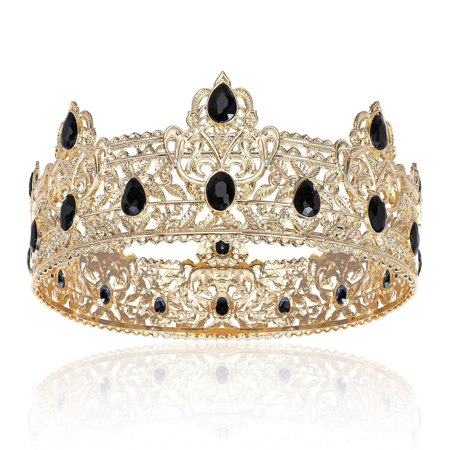 Royal Gold King Crown for Men with Black Rhinestones