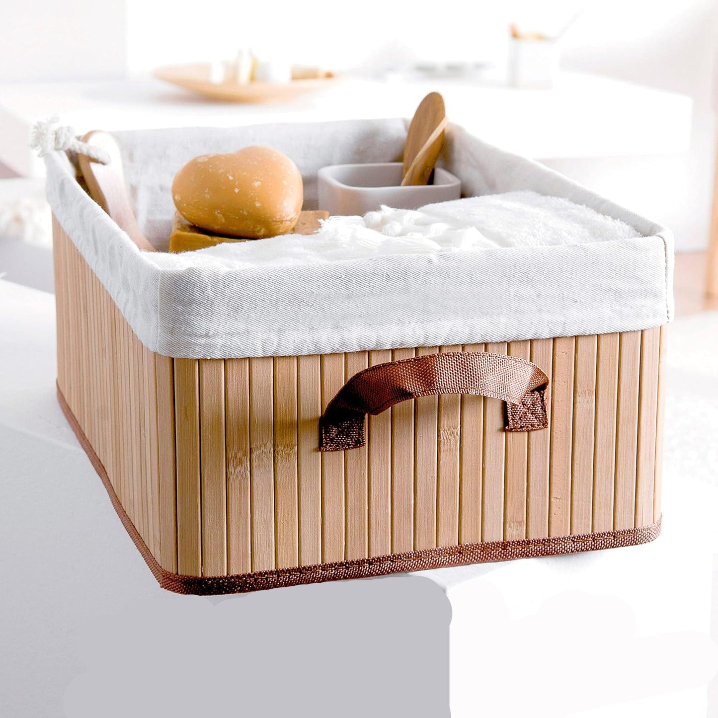 Compactor Natural Bamboo & Metal Foldable Rectangular Laundry Basket