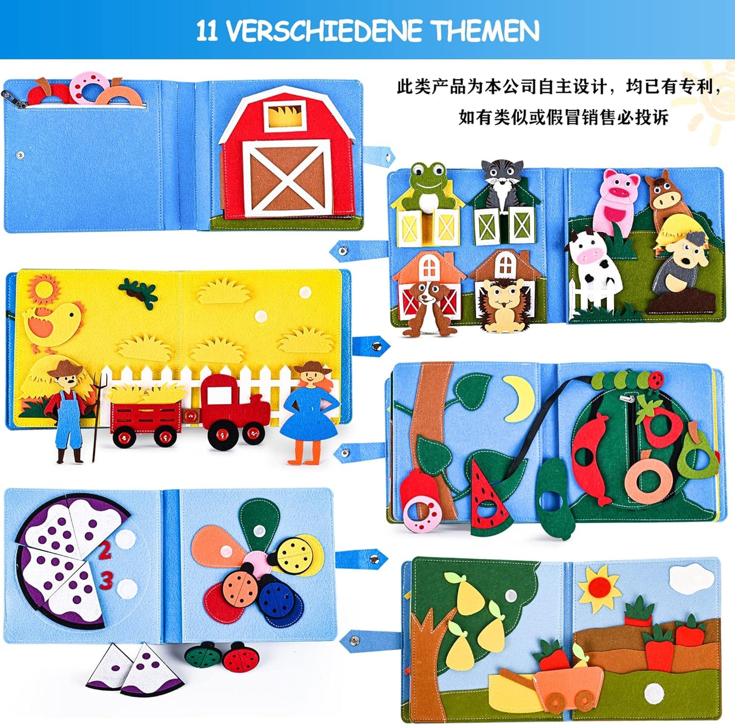 Quiet Book 3D Felt Montessori Busy Book for Preschool Kids