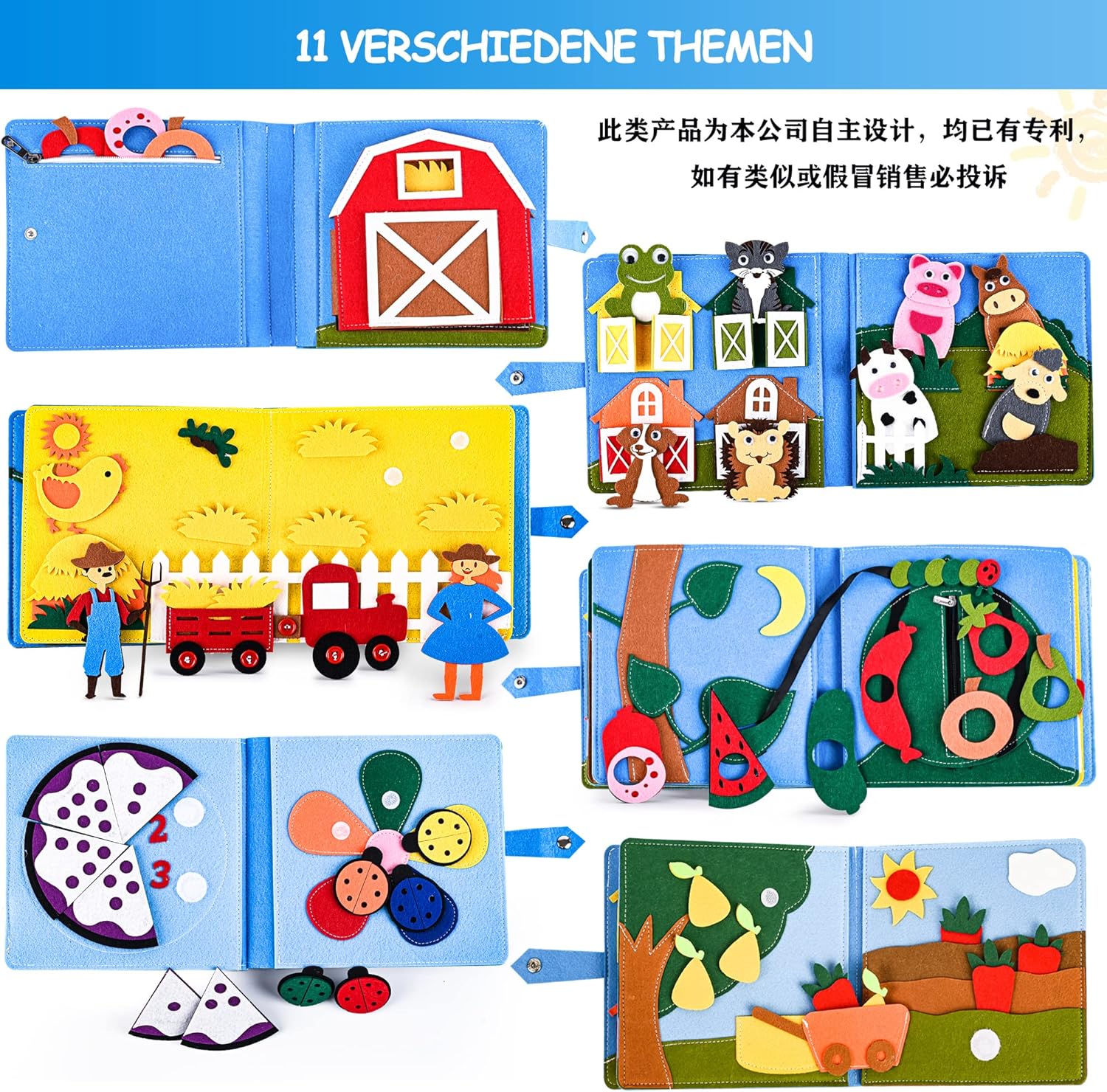 Quiet Book 3D Felt Montessori Busy Book for Preschool Kids