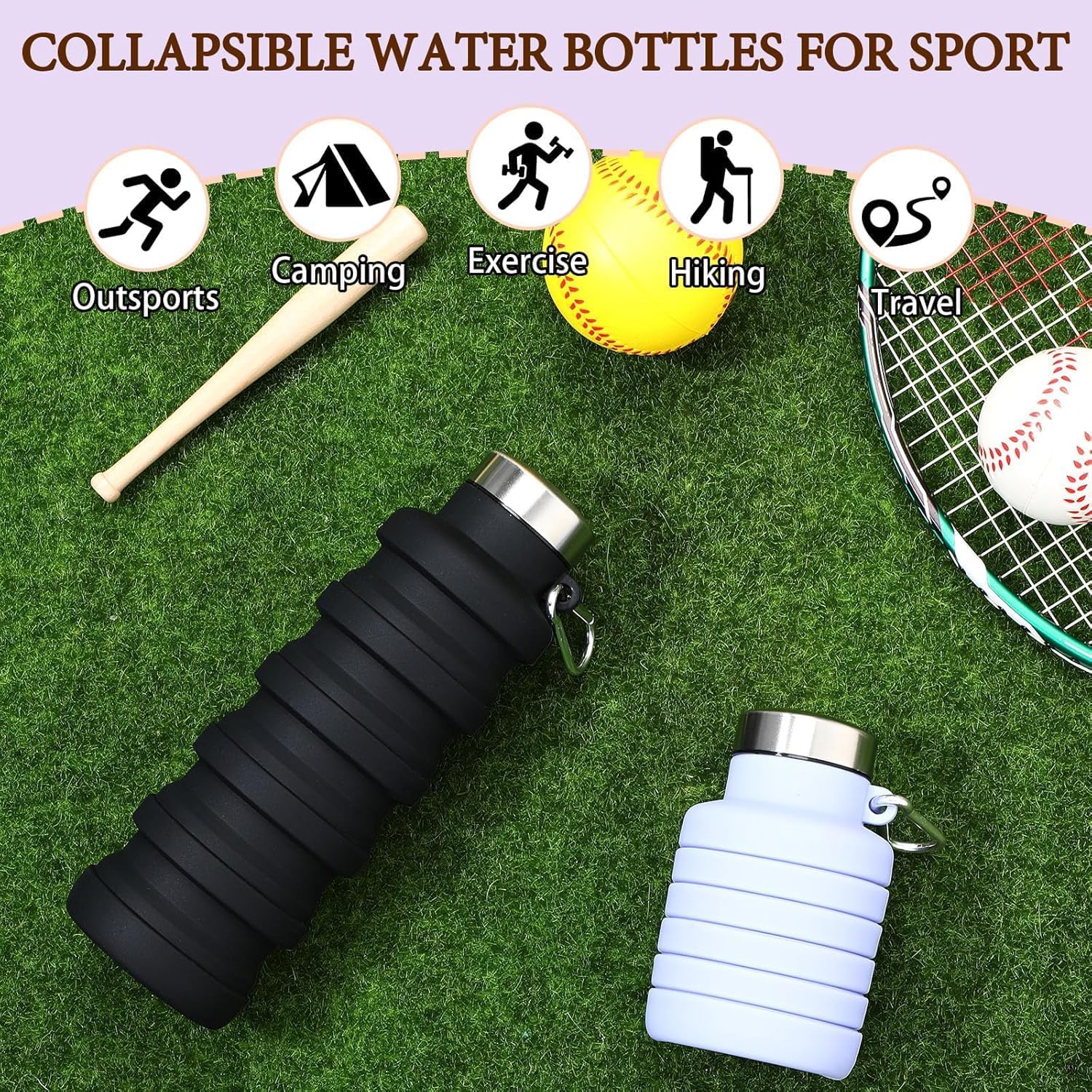 YelaJoy 17oz Collapsible Silicone Water Bottle with Leakproof Buckle
