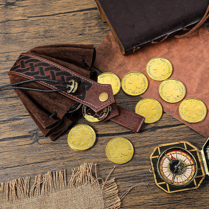 Brown Medieval Faux Leather Coin Purse with Adjustable Drawstring