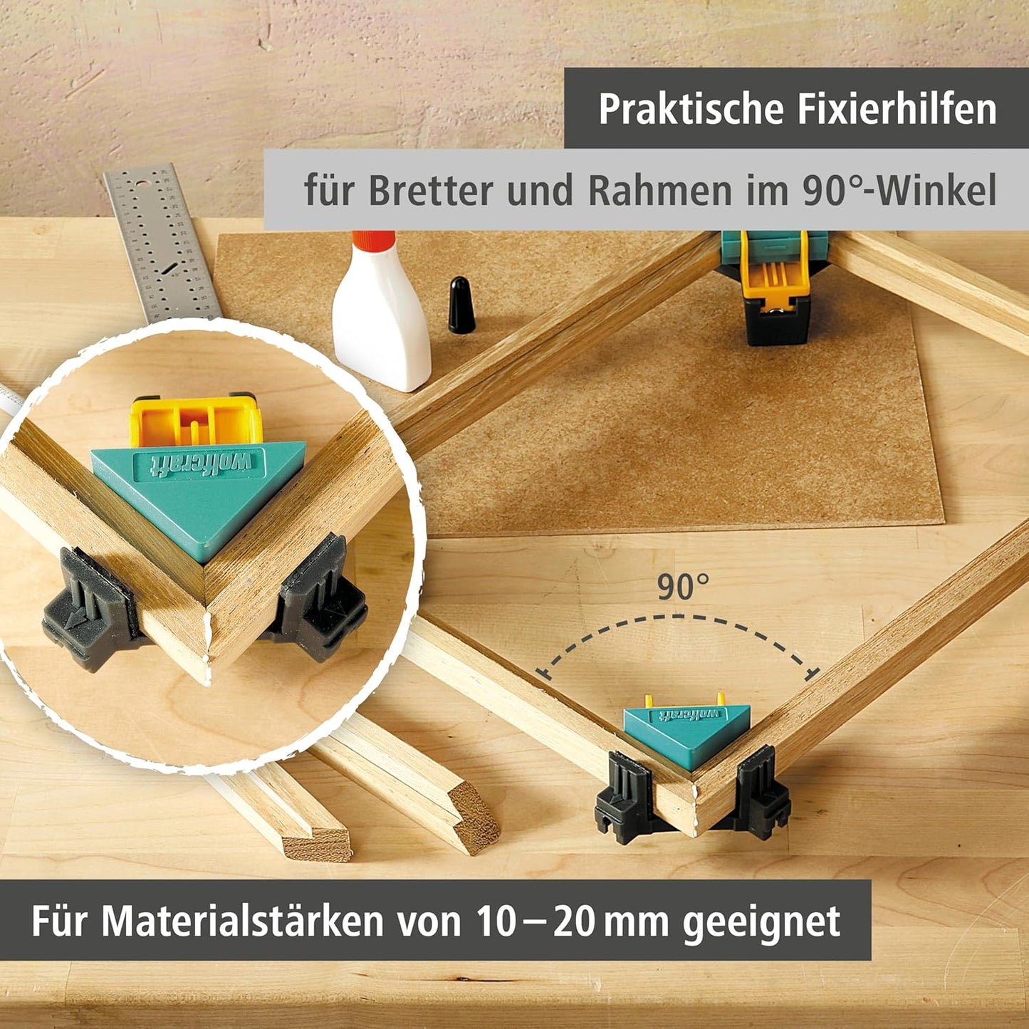 Wolfcraft Corner Clamps ES 22 – 2‑Piece 90° Angle Clamp for Woodworking