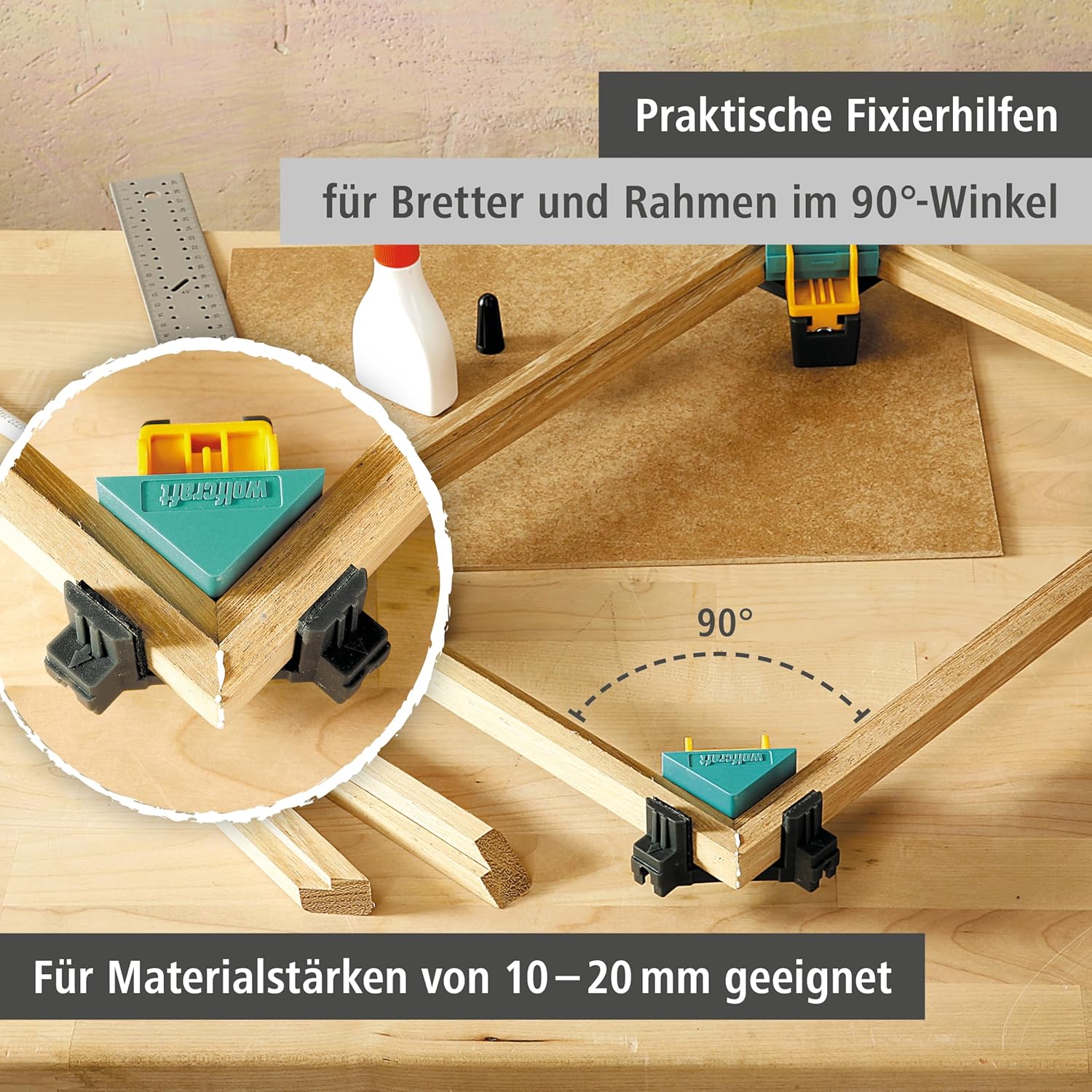 Wolfcraft Corner Clamps ES 22 – 2‑Piece 90° Angle Clamp for Woodworking