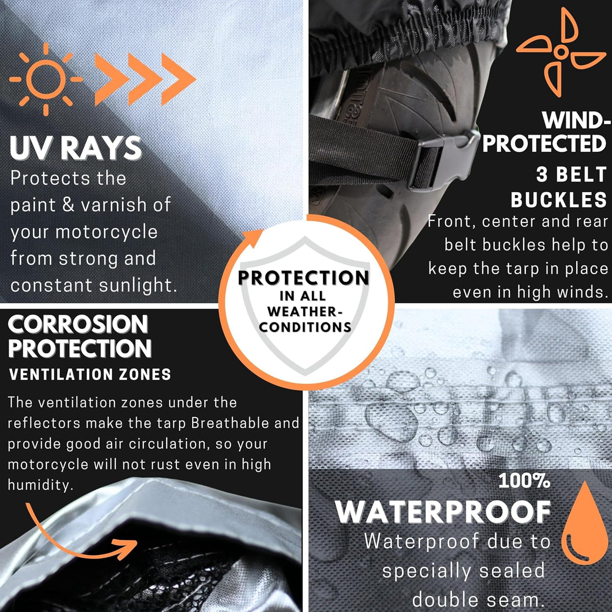 GLUECKSTAR Motorcycle Cover Waterproof Outdoor XL 244 cm
