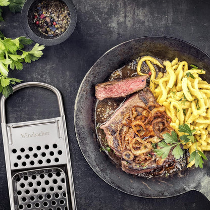 Stainless Steel Spaetzle Slicer + Ladle – 16‑30 cm Pot Diameter, Dishwasher Safe, Rustproof