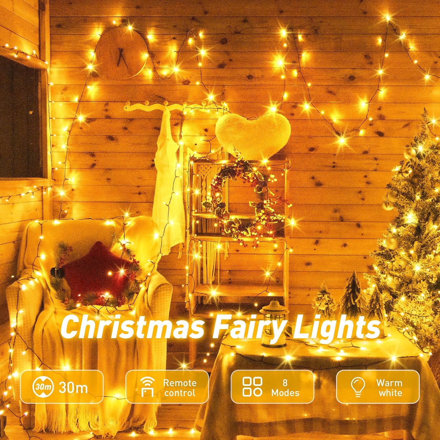 Auriostar 30m Outdoor Fairy Lights 300 LED Warm White IP44