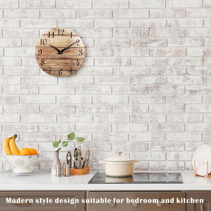 Plumeet 12'' Frameless Wooden Wall Clock Silent Quartz Brown