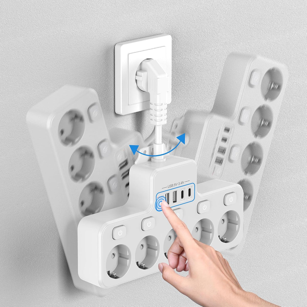 Techuoso wit-5voudige 5-Outlet Power Strip 0.1m White