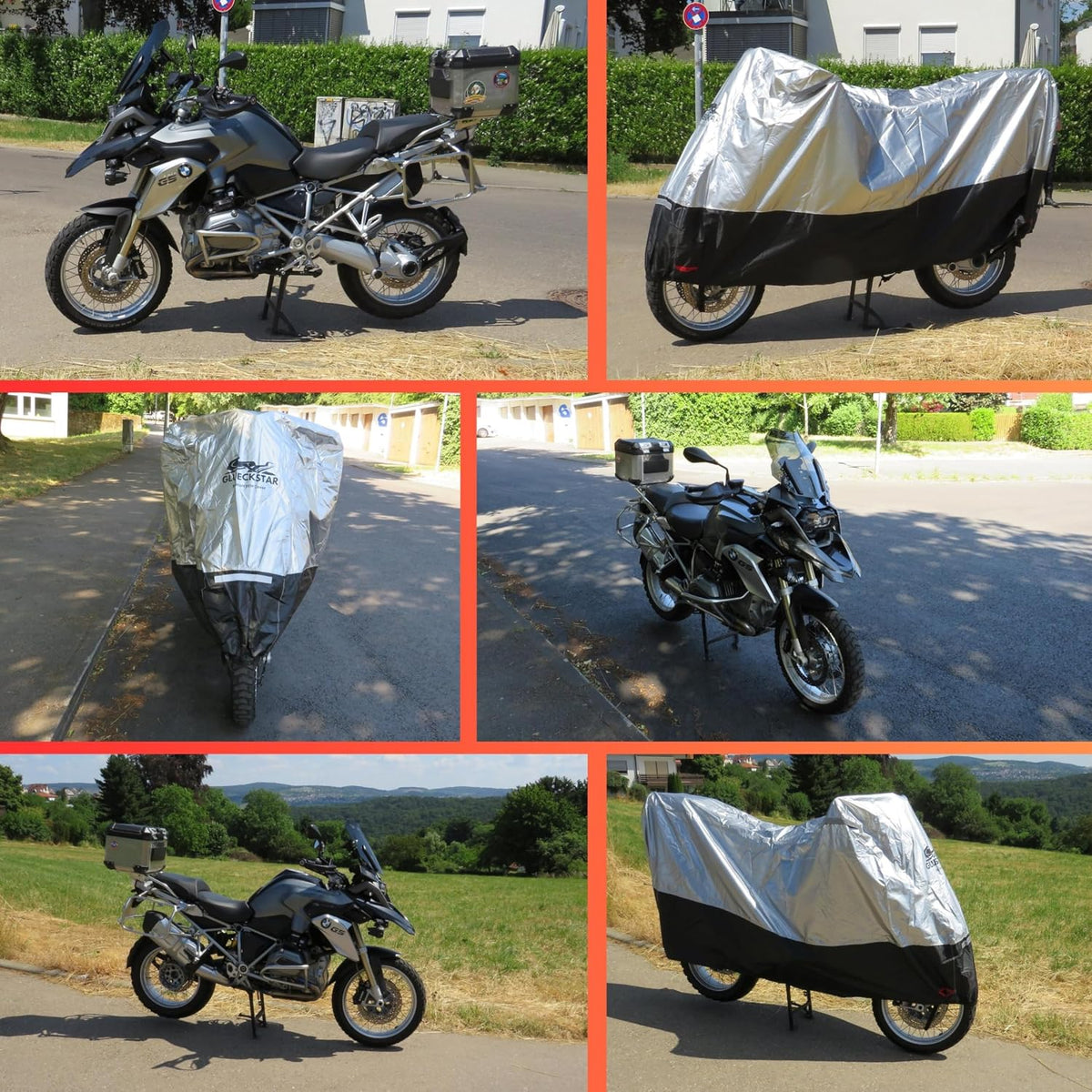 GLUECKSTAR Motorcycle Cover Waterproof Outdoor XL 244 cm