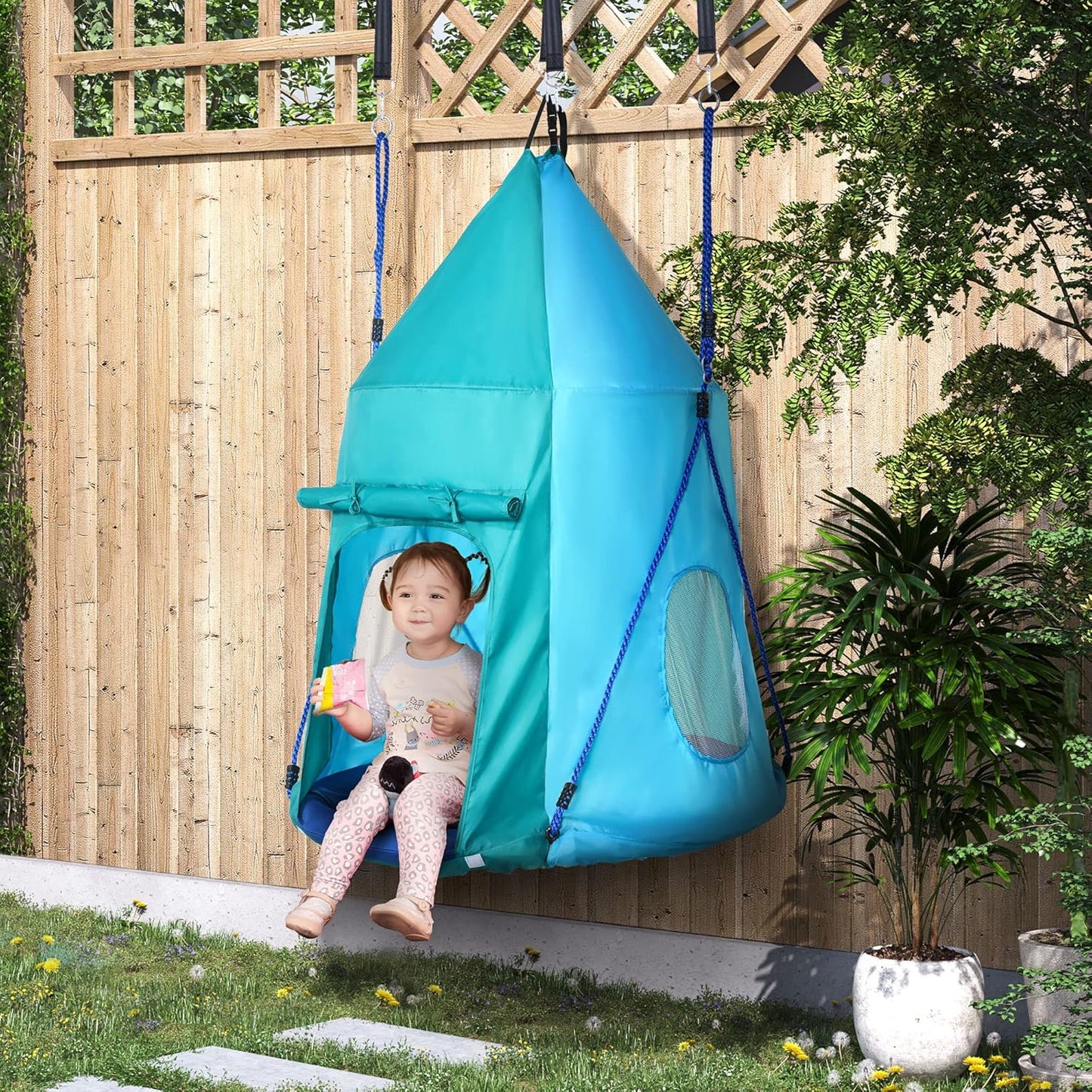 Outsunny 100cm Teal Nest Swing with Waterproof Tent
