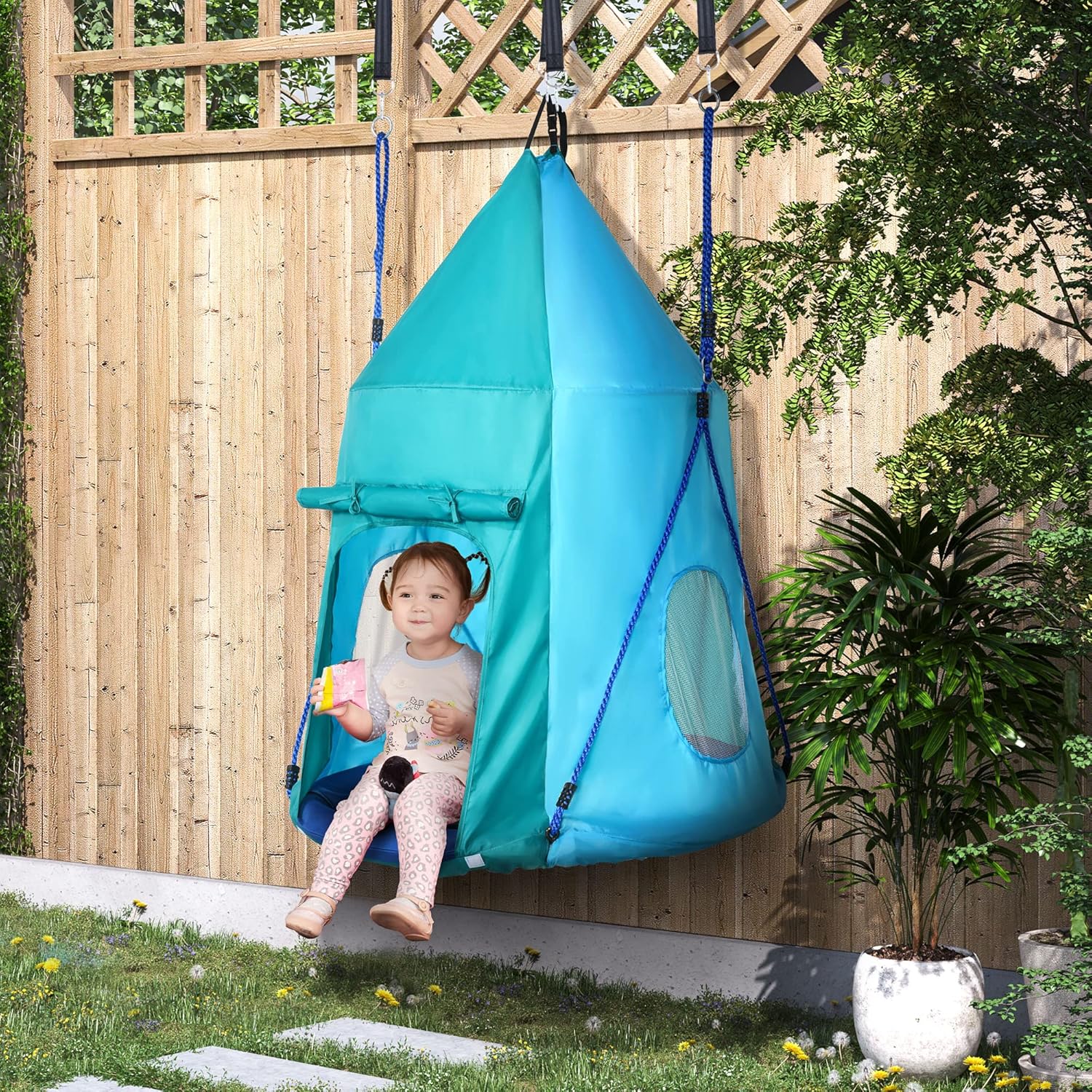 Outsunny 100cm Teal Nest Swing with Waterproof Tent