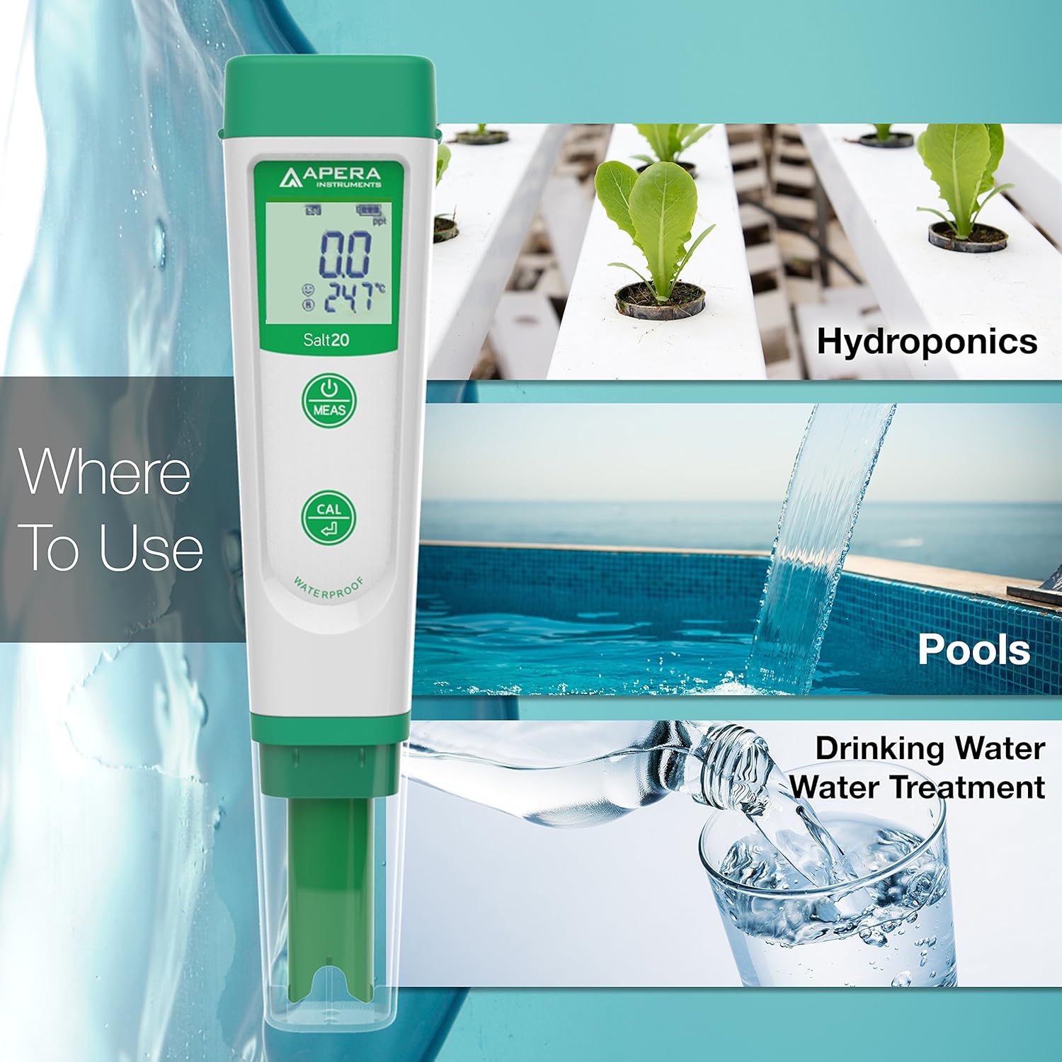 Apera Salt20 Salinity Meter with Temperature Display - Accurate Waterproof