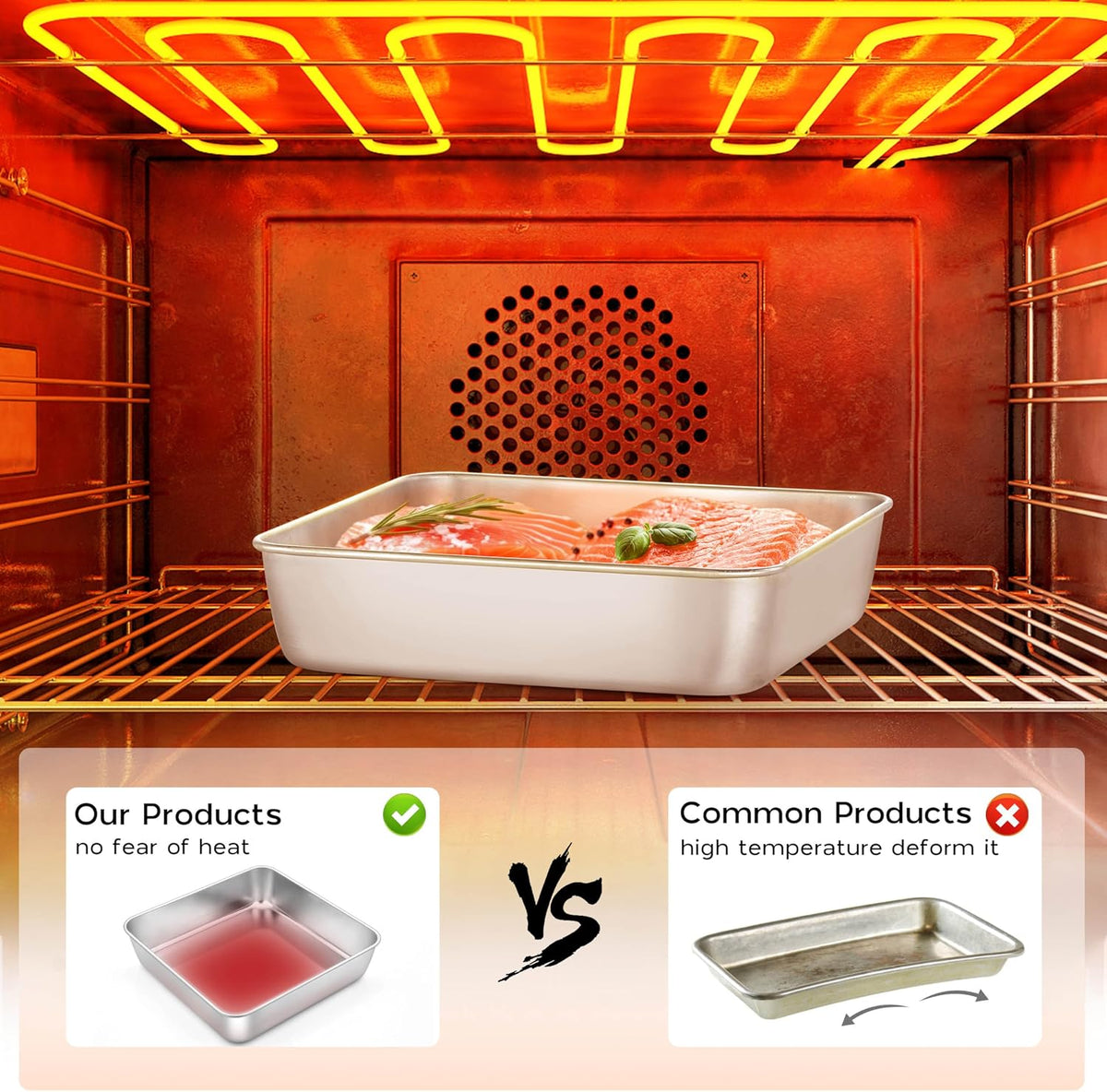 Onader Square Cake Brownie Baking Pan with Lid Stainless Steel Lasagna Pan