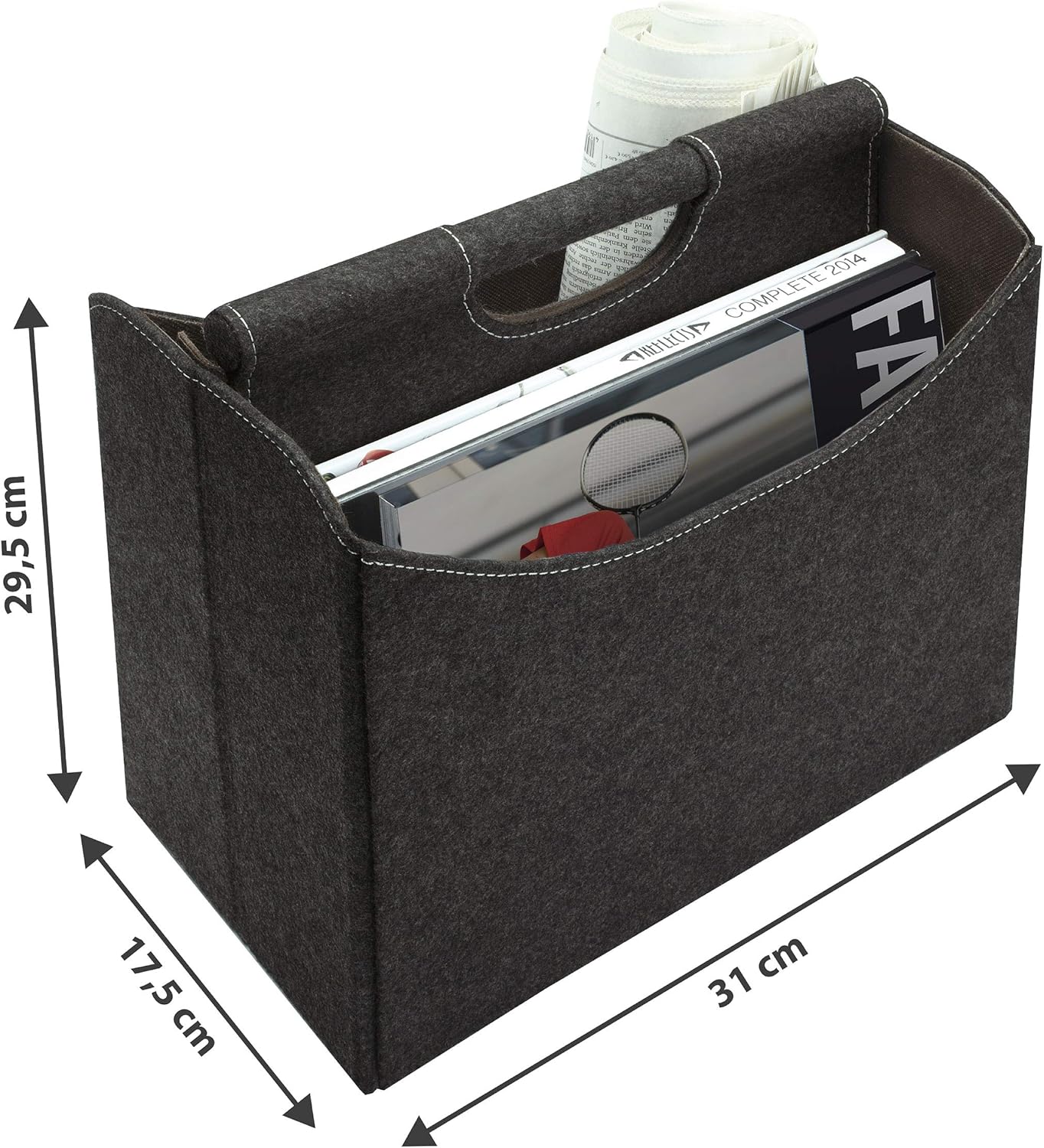 Anthracite Felt Newspaper Stand Foldable Magazine Organizer