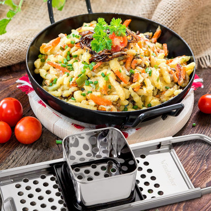 Stainless Steel Spaetzle Slicer + Ladle – 16‑30 cm Pot Diameter, Dishwasher Safe, Rustproof