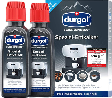 Durgol Swiss Espresso Descaler – 2×125 ml Powerful Limescale Cleaner for Machines