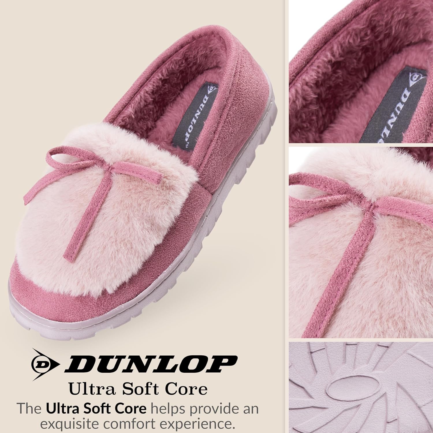 DUNLOP Fluffy Non‑Slip Women’s Indoor Slippers Size 4‑7