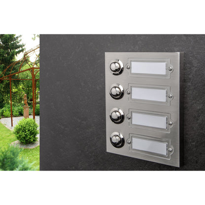 HUBER 4-Way Stainless Steel Rectangular Bell Button with Polycarbonate Nameplate