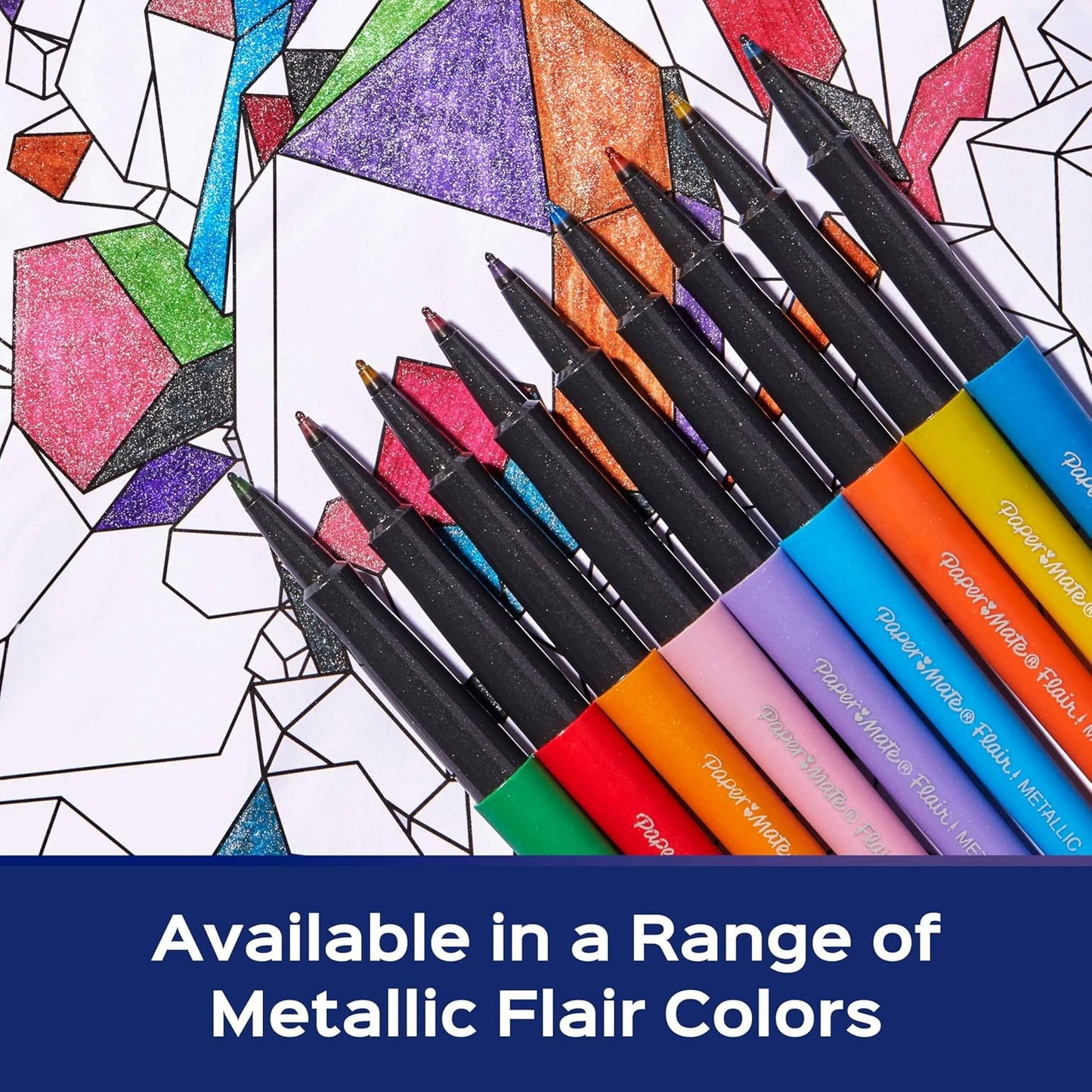 Paper Mate Flair Metallic Glitter Felt Tip Pens, 12 Assorted Shiny Colors