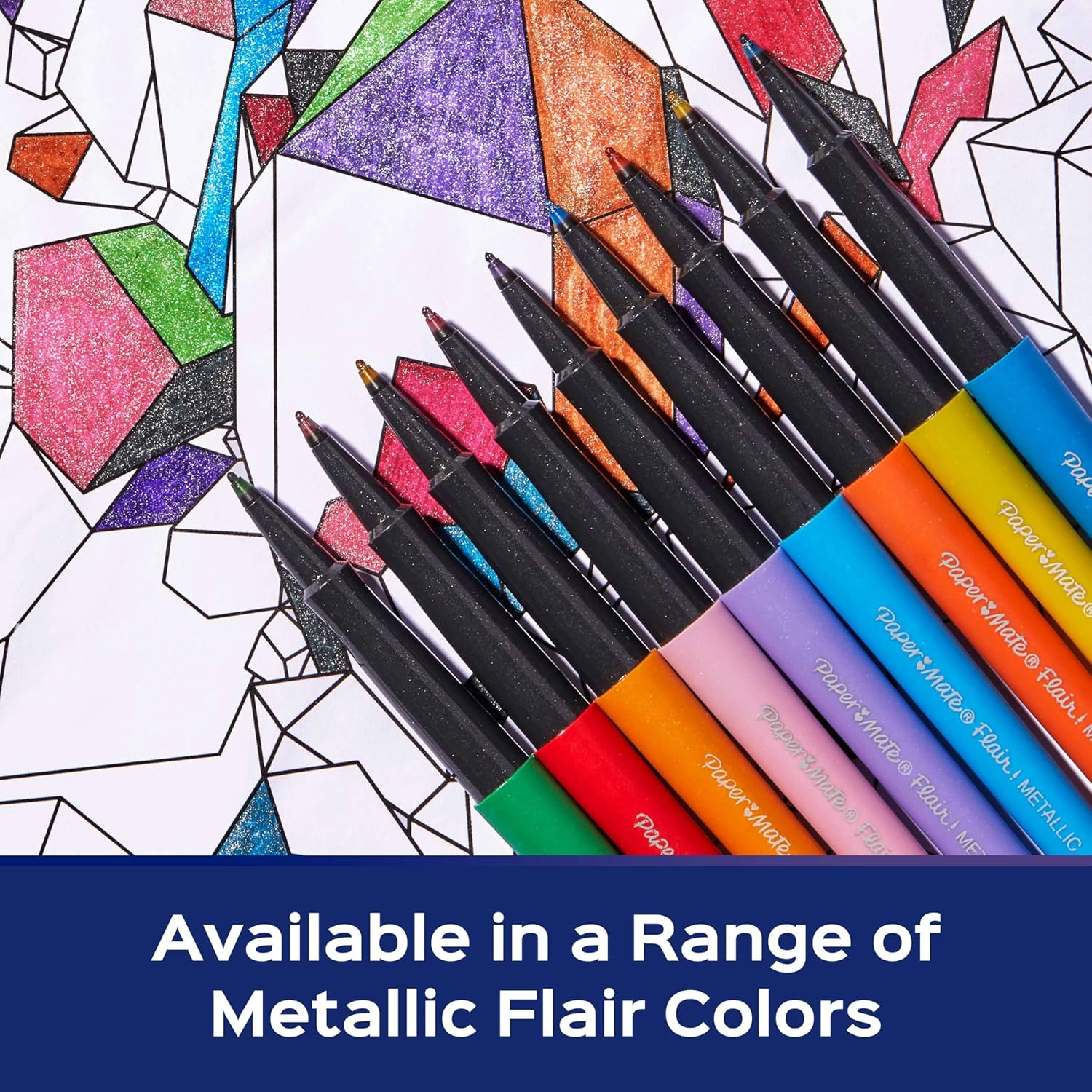 Paper Mate Flair Metallic Glitter Felt Tip Pens, 12 Assorted Shiny Colors